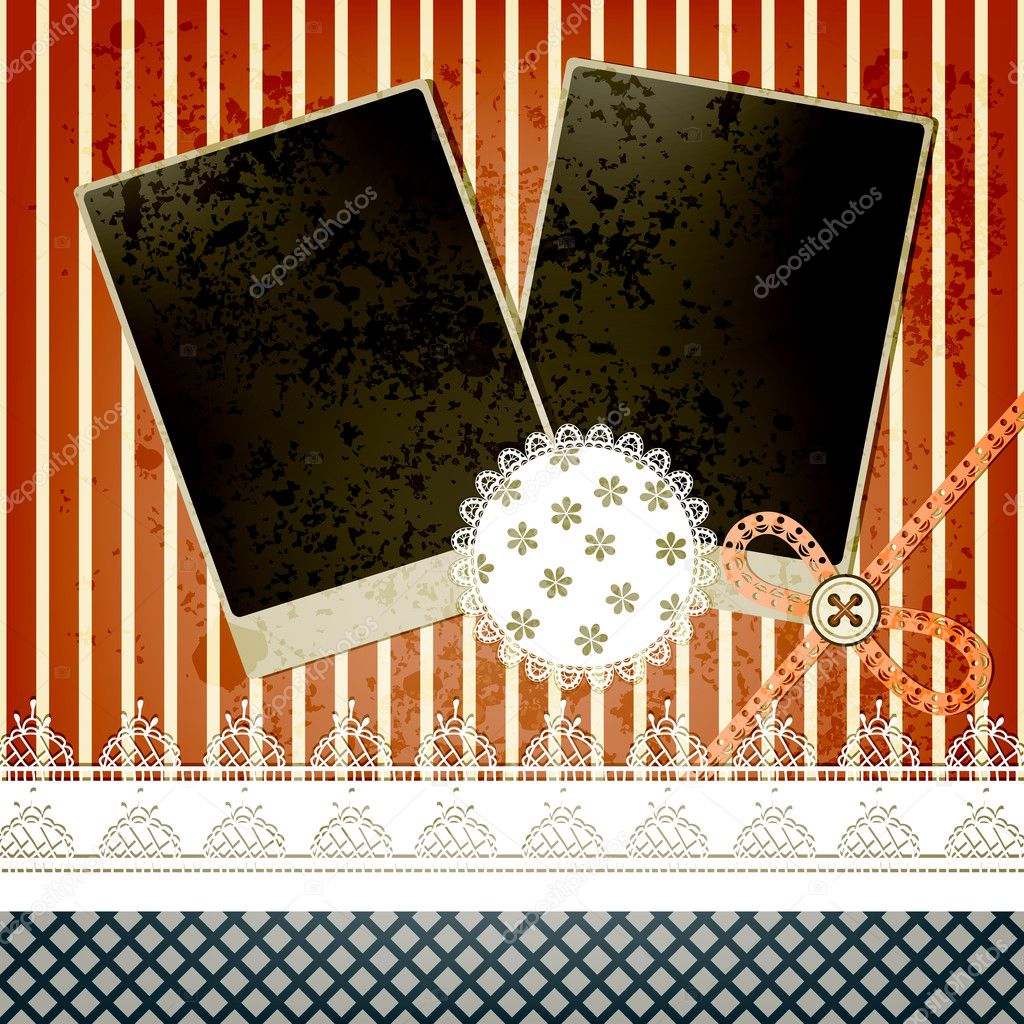 Vector scrapbook template design with two frames, bow, button an