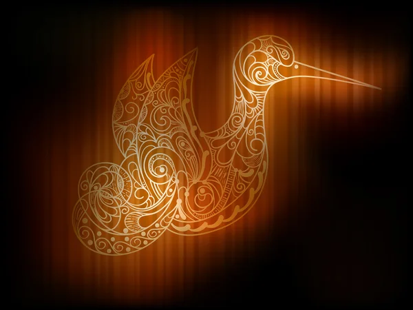 Oiseau vecteur avec long bec sur fond orange rayé — Image vectorielle