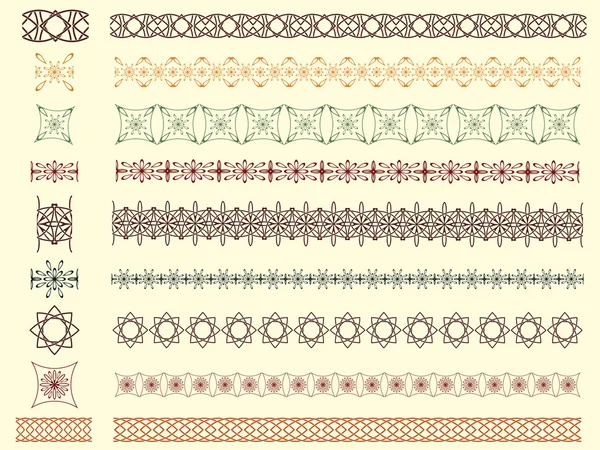 Set van negen vector naadloze randen — Stockvector