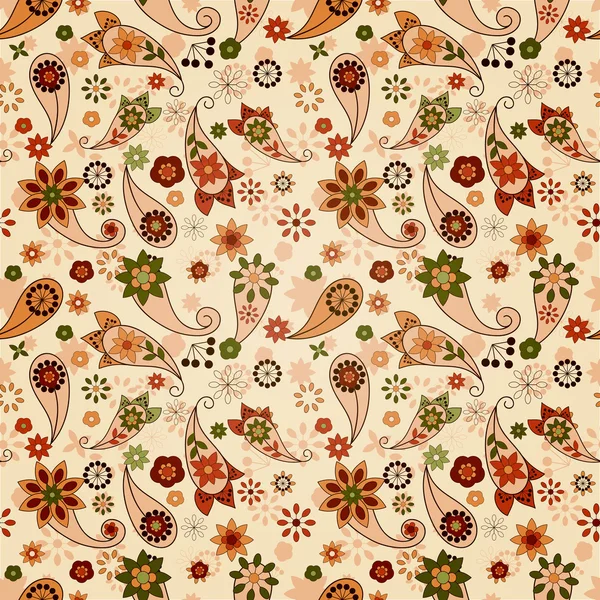 Векторный бесшовный весенний узор с элементами пейсли и цветами — стоковый вектор