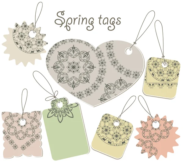 Vector voorjaar tags met bloemmotief — Stockvector