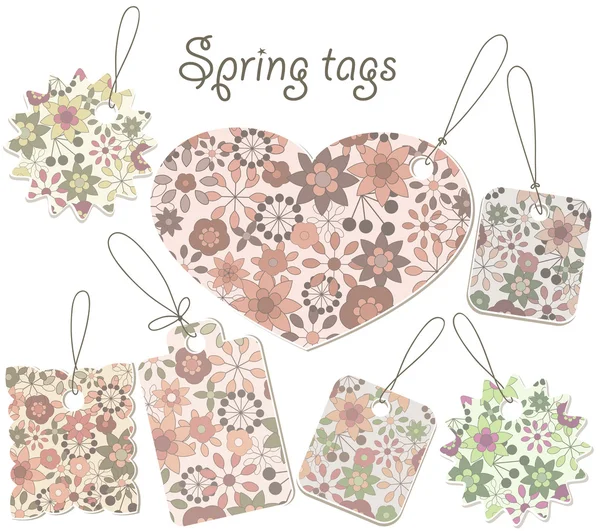Vector voorjaar tags met bloemmotief — Stockvector