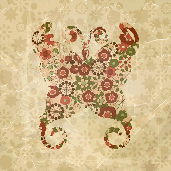 Векторная весенняя цветочная бабочка, винтажный стиль, старая бумажная текстура — стоковый вектор