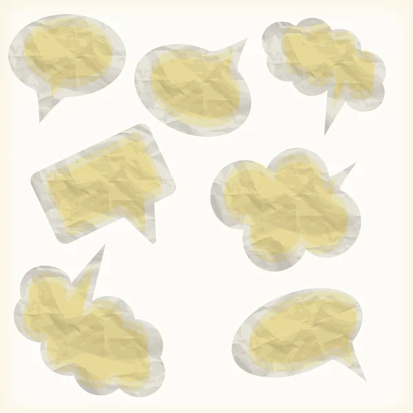 Sekiz retro konuşma buruşuk kağıt balonları küme — Stok Vektör