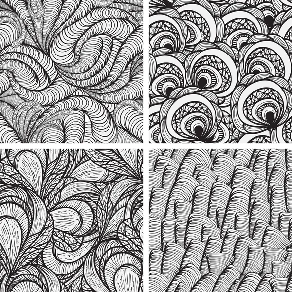 Four vector seamless funky monochrome patterns — Stock Vector