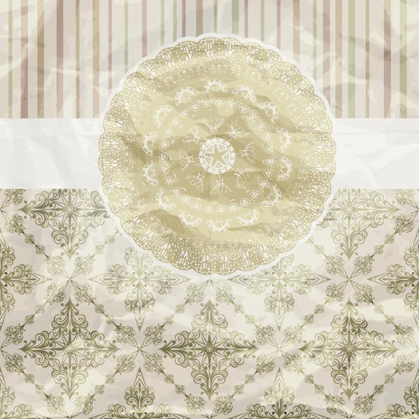 Vector vintage pattern, golden napkin on floral and striped back — Stock Vector