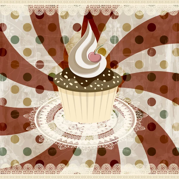 Vector vintage pattern with cupcake and retro background — Stock Vector