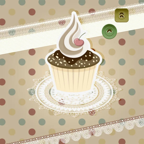 カップケーキとレトロな背景のベクトルヴィンテージパターン — ストックベクタ