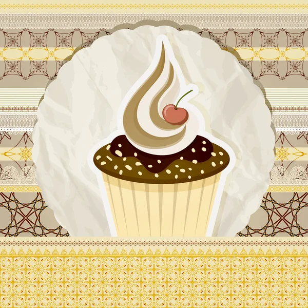 Motif vintage vectoriel avec cupcake et fond rétro — Image vectorielle