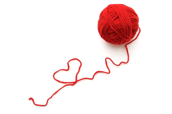 Wool yarn with heart symbol — Stock Photo, Image