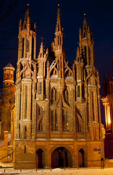 stock image Church os St. Anne in Vilnius at night