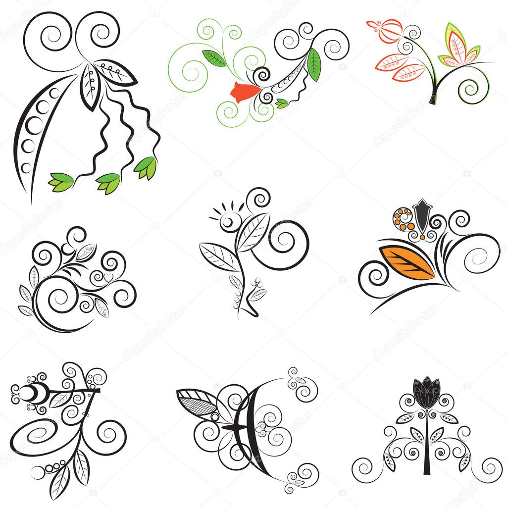 Set of abstract floral patterns