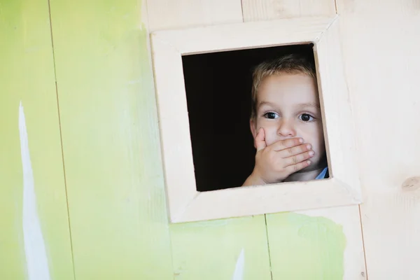 Happy child in a window Stock Image