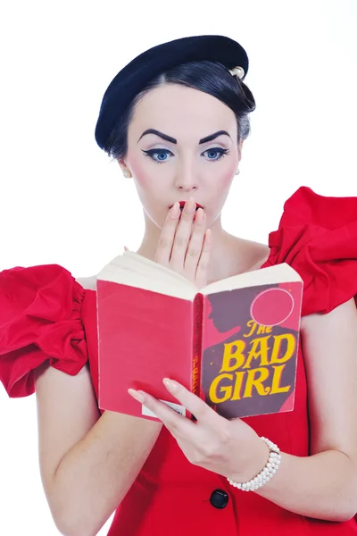 stock image Beautiful young woman read book