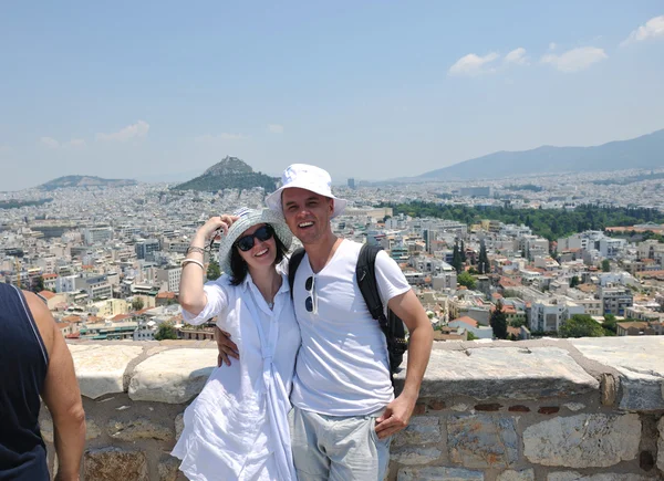그리스 관광객 들 행복 젊은 부부 — 스톡 사진