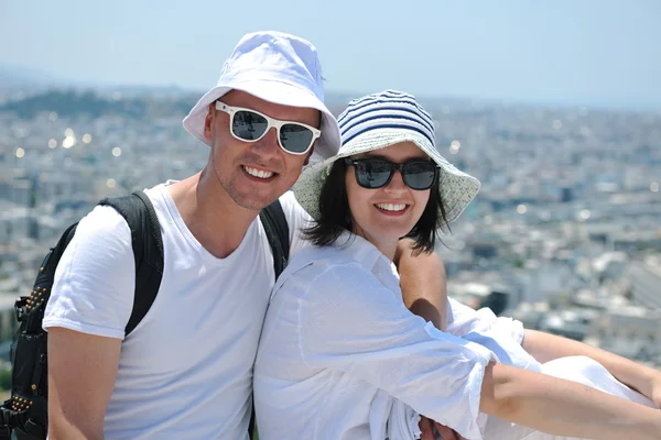 Felice giovane coppia turisti in Grecia — Foto Stock