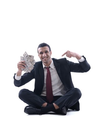Business man holding money clipart