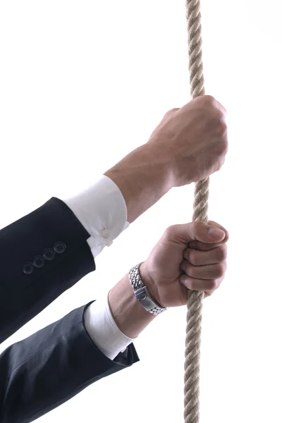 Hombre de negocios con cuerda aislada sobre fondo blanco —  Fotos de Stock