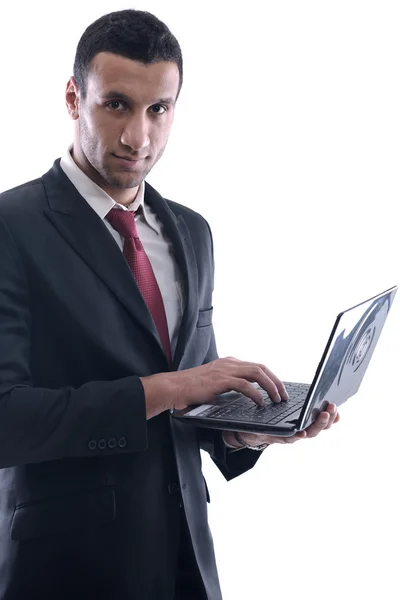 Business man arbete på mini laptop — Stockfoto