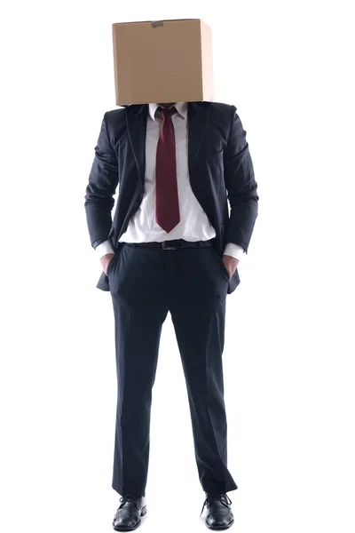 Homem de negócios com uma caixa na cabeça — Fotografia de Stock