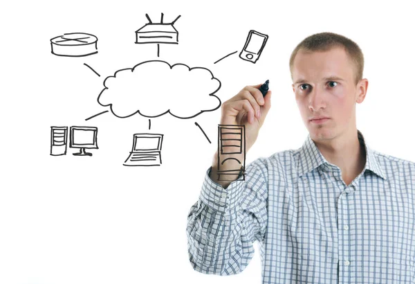 Hombre de negocios dibujar tabla de computación en nube — Foto de Stock