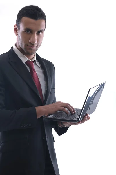 Business man arbete på mini laptop — Stockfoto