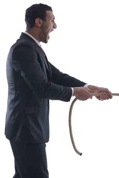 Affärsman med rep isolerad på vit bakgrund — Stockfoto