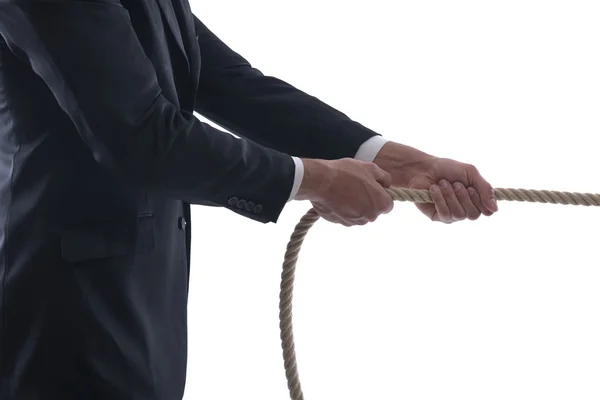 Hombre de negocios con cuerda aislada sobre fondo blanco — Foto de Stock
