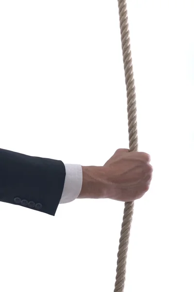 Hombre de negocios con cuerda aislada sobre fondo blanco — Foto de Stock