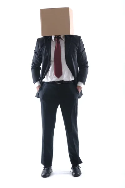 Zakenman met een doos op zijn hoofd — Stockfoto