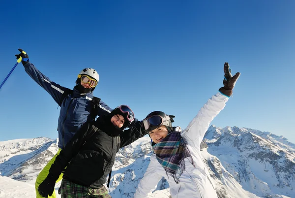 Winter portrait of friends at skiing — Stock Photo, Image
