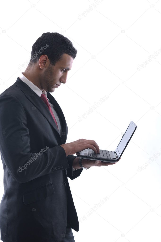 Business man work on mini laptop