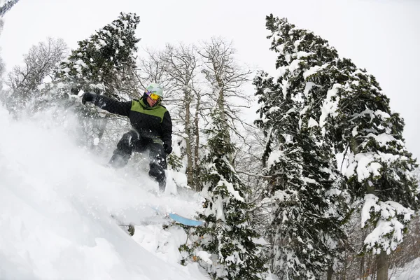 Snowboardista na čerstvé hlubokého sněhu — Stock fotografie