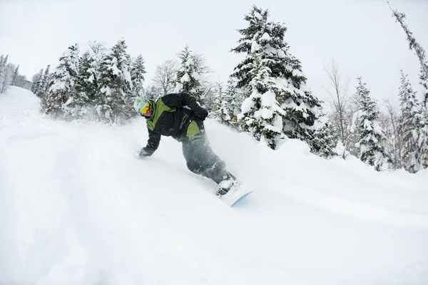 Snowboarder sulla neve fresca e profonda — Foto Stock