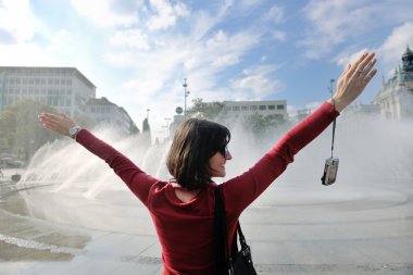 turist kadın Fransa'da iyi eğlenceler