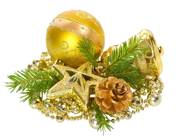 Золотые рождественские украшения — стоковое фото