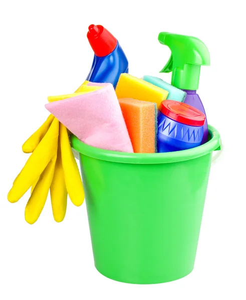 Bucket with cleaning articles — Stock Photo, Image