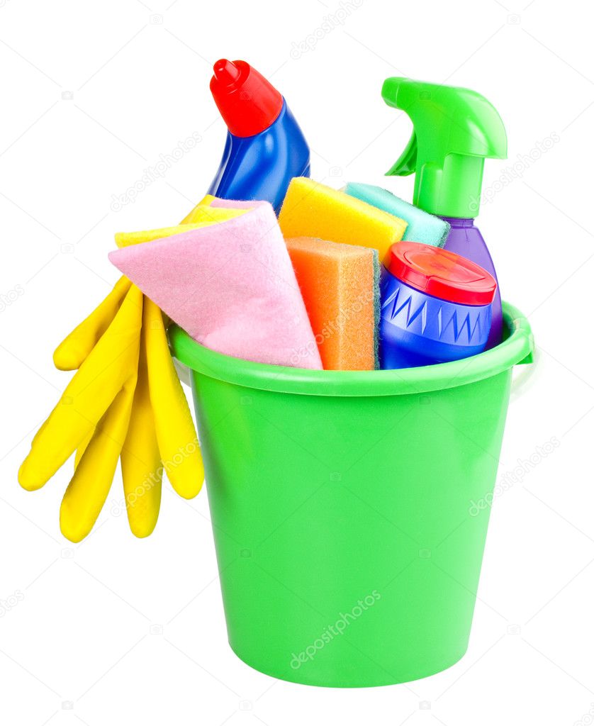 Bucket with cleaning articles