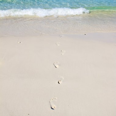 Footsteps on a white sand beach clipart