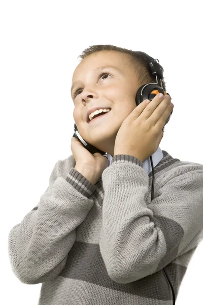 행복 한 아이 음악을 듣고. — 스톡 사진
