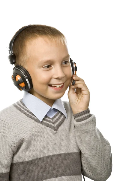 Αγόρι που μιλάει στο ακουστικό. — Φωτογραφία Αρχείου