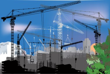 building area with cranes under blue sly clipart