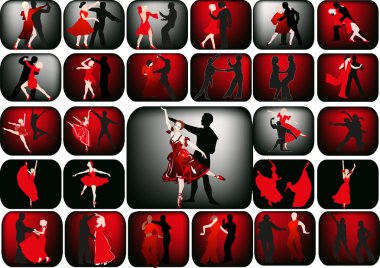 set of red and black dancing couples clipart