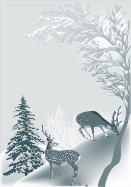 grey winter illustration with two deers clipart