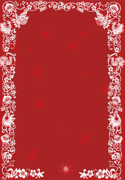 Cadre blanc et rouge avec oiseaux — Image vectorielle