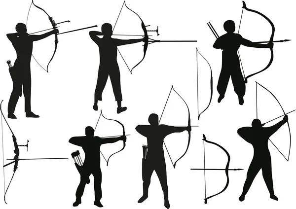 Set of archers isolated on white — Stock Vector
