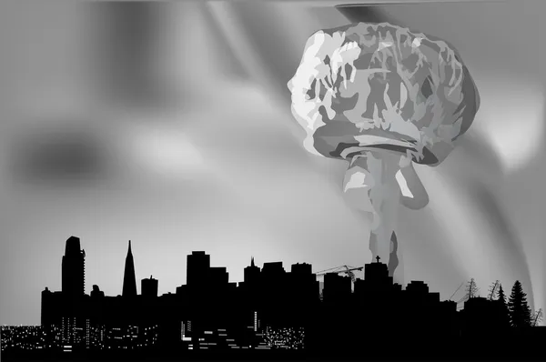 Grey explosion cloud in city — Stock Vector