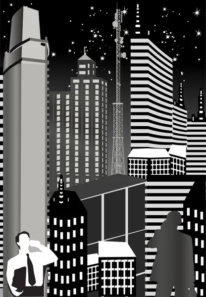 Businessman in modern night city — Stock Vector