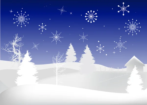 Forêt de neige et flocons de neige — Image vectorielle