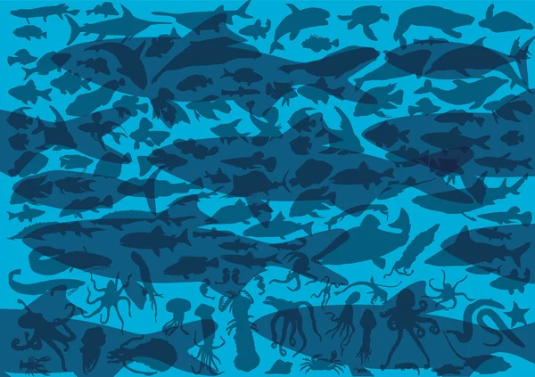 Различные голубые рыбы фон — стоковый вектор